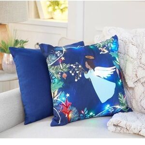 Home Reflections 18" Holiday Dec Pillows - 1 LED Angel and 1 Solid Navy / NEW